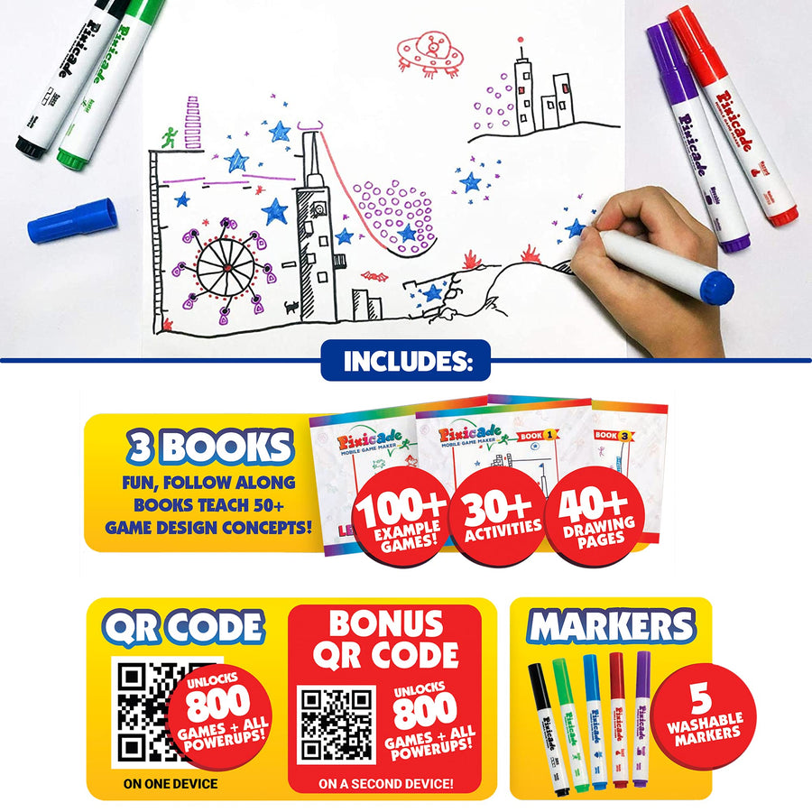 Pixicade Transform Creative Drawings to Animated Playable Kids Games On Your Mobile Device- Build 1600 Video Games- Gifts for 10 Year Old Girl, Boys- Award Winning STEM Toys for Ages 6 - 12+
