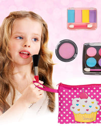 Beverly Hills Pretend Makeup Toy Set, My First Princess Cosmetic Beauty Set for Little Girls, Kids Pretend Play, Dress Up with Stylish Polka Dotted Make Up Bag
