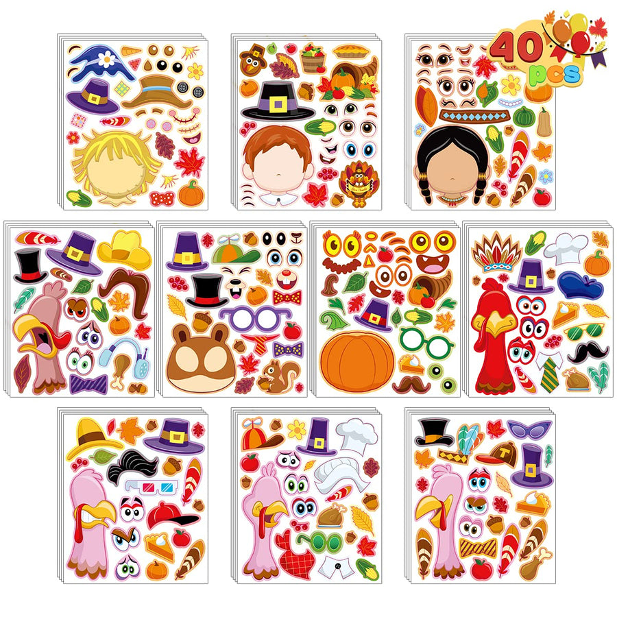 JOYIN 40 PCS Thanksgiving Crafts Make A Turkey Sticker Make A Face Sticker Sheets Make Your Own Characters Thanksgiving Game Holiday School Classroom Prizes Party Favor Supplies