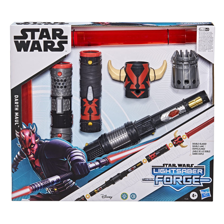 Star Wars Lightsaber Forge Darth Maul Double-Bladed Electronic Red Lightsaber Toy, Customizable Roleplay Toy for Kids Ages 4 and Up,F1141