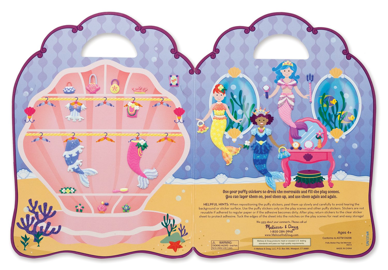 Melissa & Doug Puffy Sticker Activity Books Set: Dress-Up, Princess, Mermaid - 208 Reusable Stickers