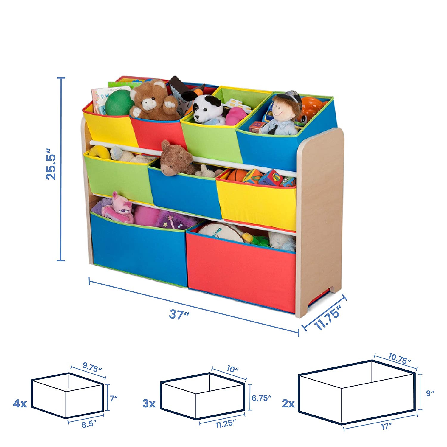 Delta Children Deluxe 9-Bin Toy Storage Organizer, Natural/Primary