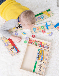 Melissa & Doug See & Spell Wooden Educational Toy With 8 Double-Sided Spelling Boards and 64 Letters
