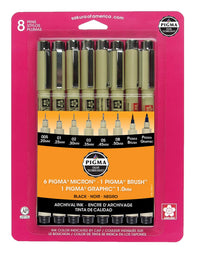 Sakura Pigma 30067 Micron Blister Card Ink Pen Set, Black, 8/Set
