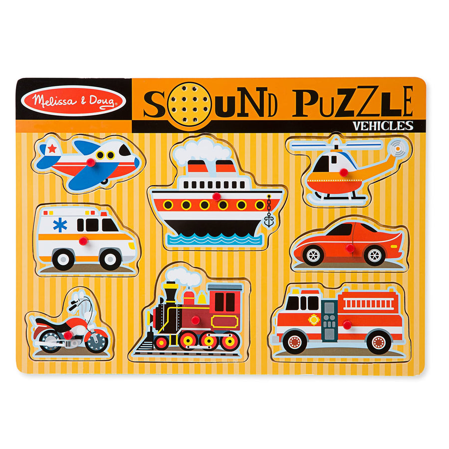 Melissa & Doug Vehicles Sound Puzzle - Wooden Peg Puzzle With Sound Effects (8 pcs)
