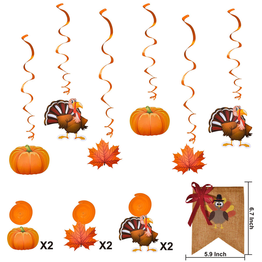 Friendsgiving Garland Party Decoration Set Including 2 Banner Hanging Garland, 6 Foil Swirls with Decorative Hanging Cutouts for Thanksgiving Holiday Decor