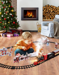 TEMI Train Sets w/ Steam Locomotive Engine, Cargo Car and Tracks, Battery Operated Play Set Toy w/ Smoke, Light & Sounds, Perfect for Kids, Boys & Girls, Red
