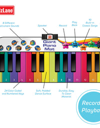 Kidzlane Floor Piano Mat for Kids and Toddlers | Giant 6 ft. Piano Mat, 24 Keys, 10 Song Cards, Built in Songs, Record & Playback, 8 Instrument Sounds | Musical Gift Toy for Boys & Girls Ages 3+
