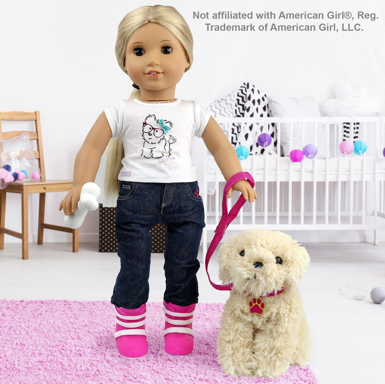 Click N' PLAY 9 piece Doll Puppy Set and Accessories. Perfect For 18 inch American Girl Dolls