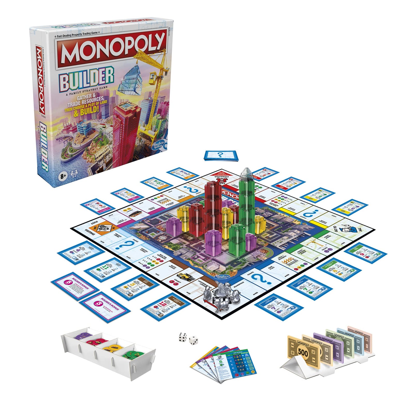 Monopoly Builder Board Game, Strategy Game, Family Game, Games for Kids, Fun Game to Play, Family Board Games, Ages 8 and up