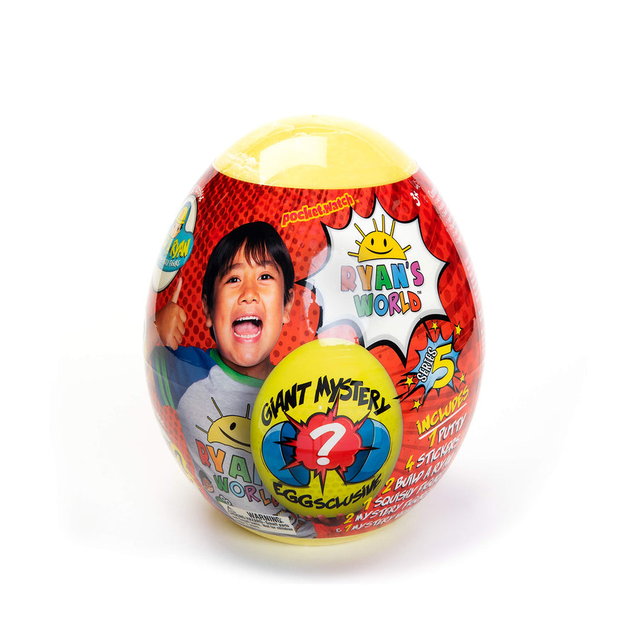 RYAN'S WORLD Giant Mystery Egg Series 5, Filled with Surprises, 1 of 3 Color Variety New Vehicles, 2 Ultra-Rare Figures, 2 Build-a-Ryan Figures, Special Putty, 1 Squishy and Stickers, Toy for Kids