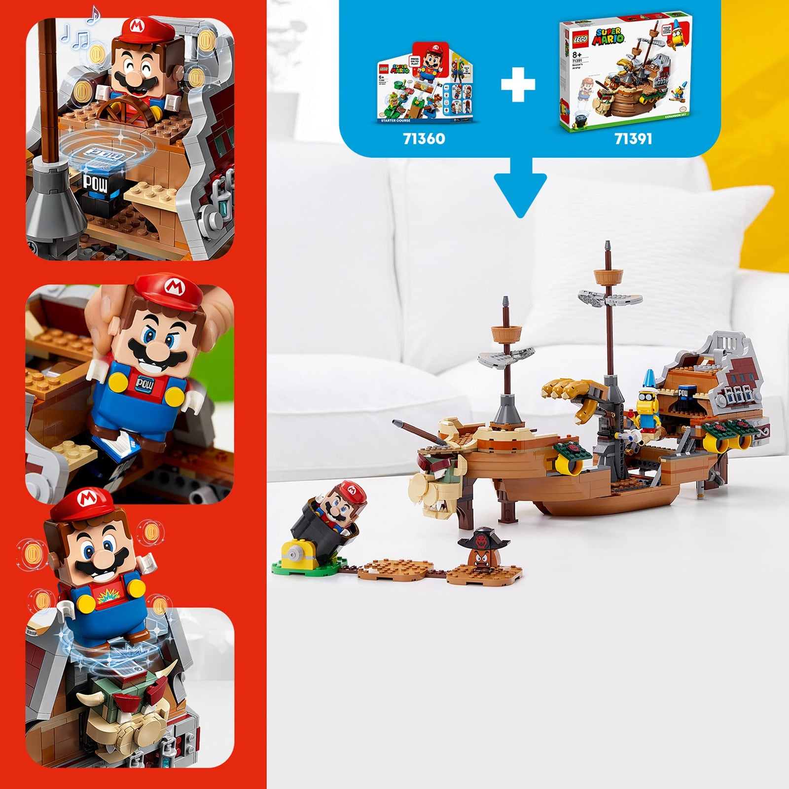 LEGO Super Mario Bowser’s Airship Expansion Set 71391 Building Kit; Collectible Build-Display-and-Play Toy for Kids, New 2021 (1,152 Pieces)