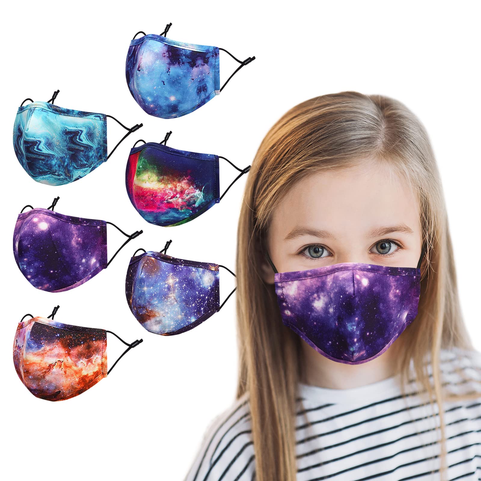 Kids Cloth Face Masks, 3 Ply Reusable Breathable Washable Mask with Adjustable Ear Loops, and Filter Pocket for Boys Girls