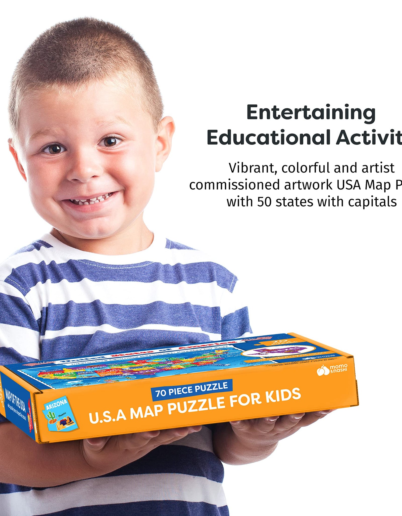 United States Puzzle for Kids - 70 Piece - USA Map Puzzle 50 States with Capitals - Childrens Jigsaw Geography Puzzles for Kids Ages 4-8, 5, 6, 7, 8-10 Year Olds - US Map Puzzle for Kids Learning