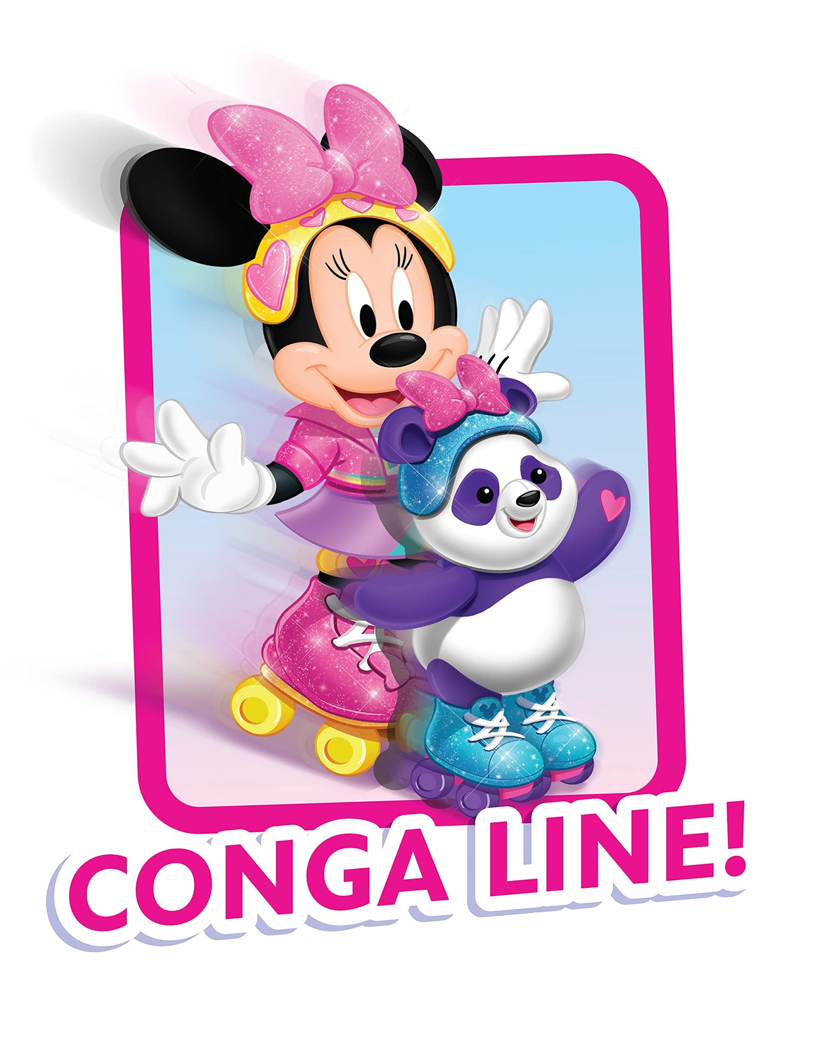 Disney Junior Minnie Mouse Roller-Skating Party Minnie Mouse, Interactive Light Up Feature Plush with Talking, Singing, and Moving, Includes a Roller-Skating Panda, by Just Play