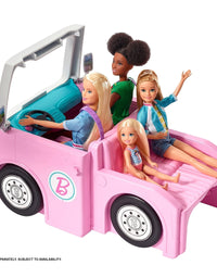 Barbie 3-in-1 DreamCamper Vehicle, approx. 3-ft, Transforming Camper with Pool, Truck, Boat and 50 Accessories, Makes a Great Gift for 3 to 7 Year Olds
