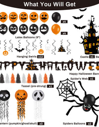 Decorlife Halloween Party Decorations, Halloween Decorations Indoor Including Happy Halloween Banner, Wire Lanterns, Hanging Swirls, Castle and Bats Centerpiece, Spiders and Web, Balloons
