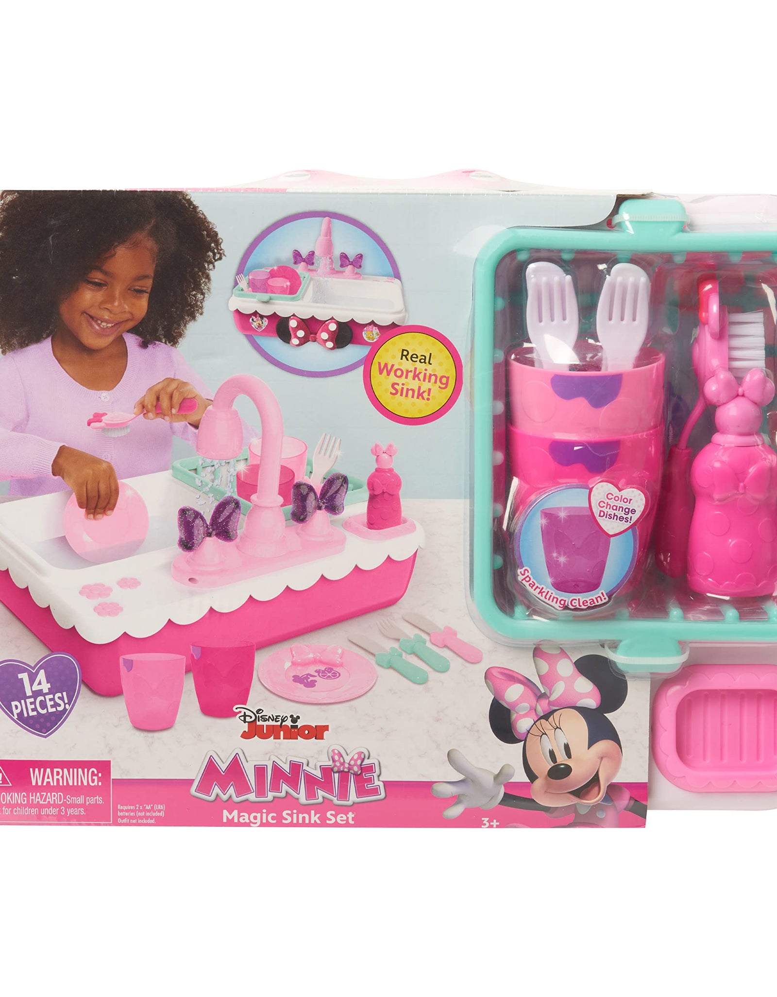 Minnie's Happy Helpers Magic Sink Set, Pretend Play Working Sink, Kids Kitchen Set Toys, by Just Play