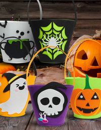 6 Pack Candy Felt Holder Buckets for Kids, Halloween Boo baskets for Trick or Treating Bags, Halloween Candy Pails, Halloween Snacks, Halloween Goodie Bags, Bucket Decoration, Spooky Baskets
