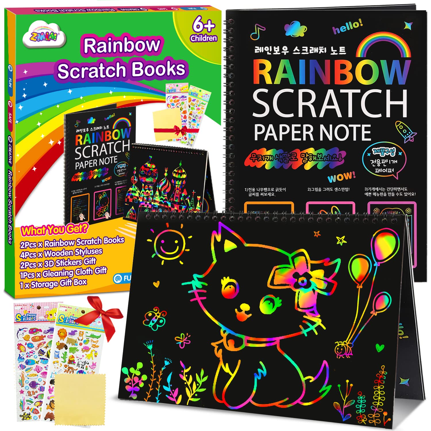 ZMLM Scratch Paper Art Notebooks - Rainbow Scratch Off Art Set for Kids Activity Color Book Pad Black Magic Art Craft Supplies Kits for Girls Boys Birthday Party Favor Game Christmas Toys Gift
