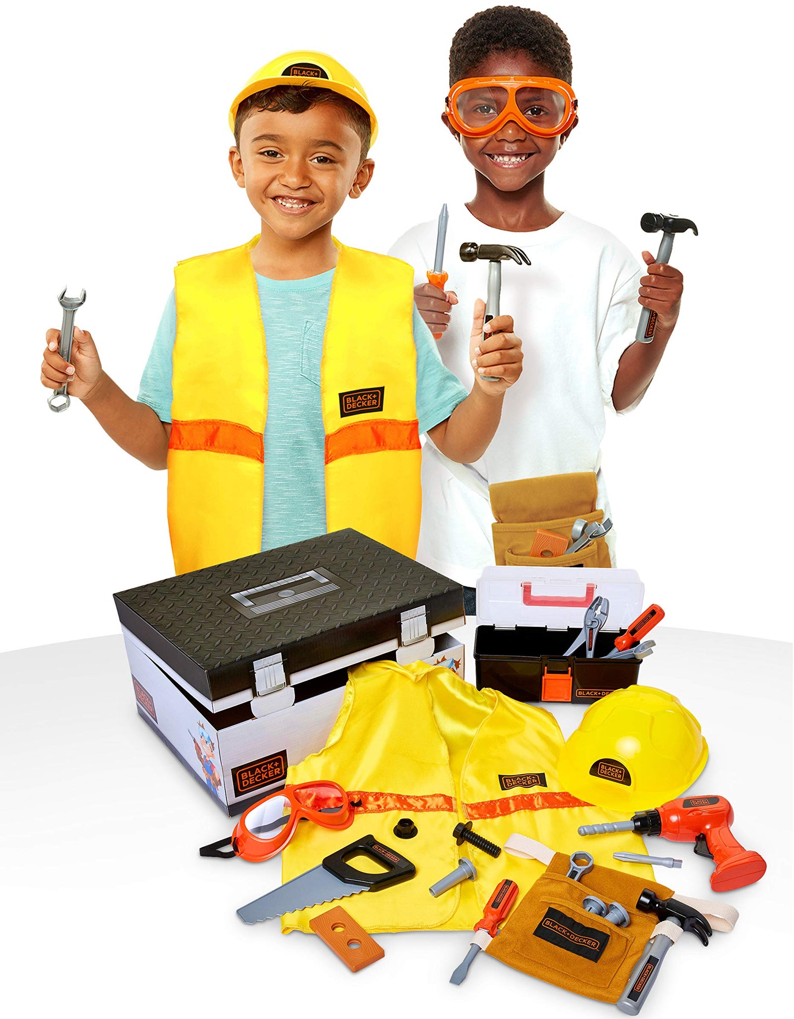 BLACK+DECKER Kids Tool Set Pretend Play Trunk with Tool Box, Construction Vest & Hard Hat – 22 Piece Set [Amazon Exclusive]