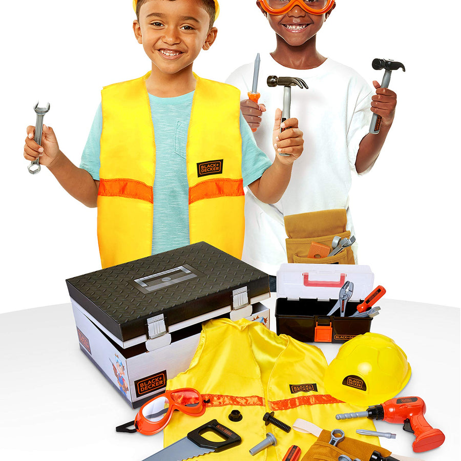 BLACK+DECKER Kids Tool Set Pretend Play Trunk with Tool Box, Construction Vest & Hard Hat – 22 Piece Set [Amazon Exclusive]
