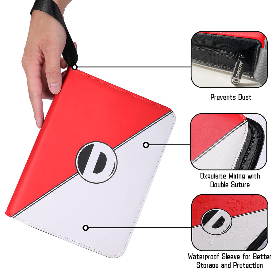 Binder for Pokemon Cards with Sleeves, Card Binder Holder Book Compatible with Pokémon Trading Cards, Holds Up to 400 Cards, 50 Pcs 4-Pocket Pages, Card Collector Album with Zipper Carrying Case