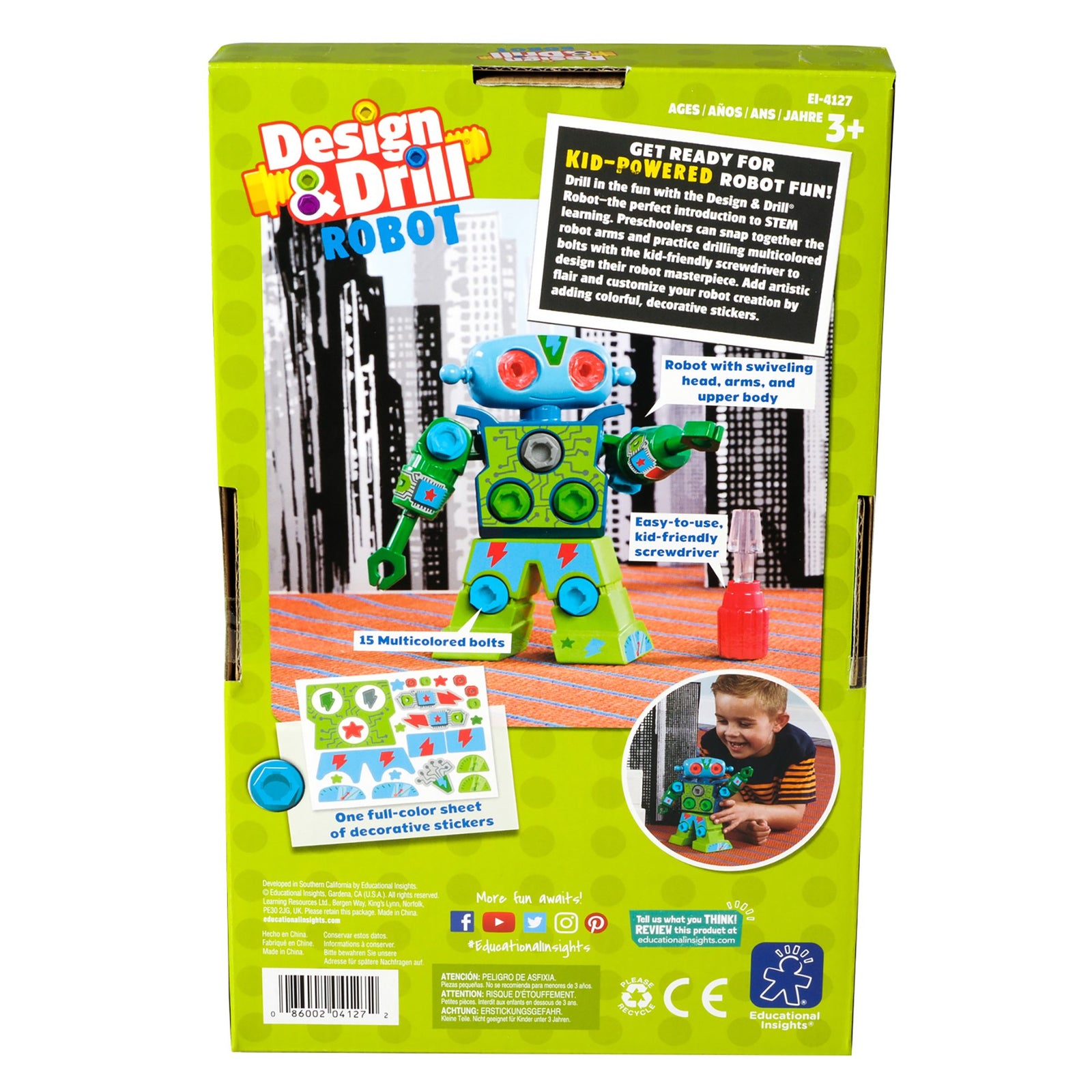 Educational Insights Design & Drill Robot Toy, 23 Piece Set, Kids Drill Sets, STEM Toys, Stocking Stuffer for Boys & Girls, Ages 3+