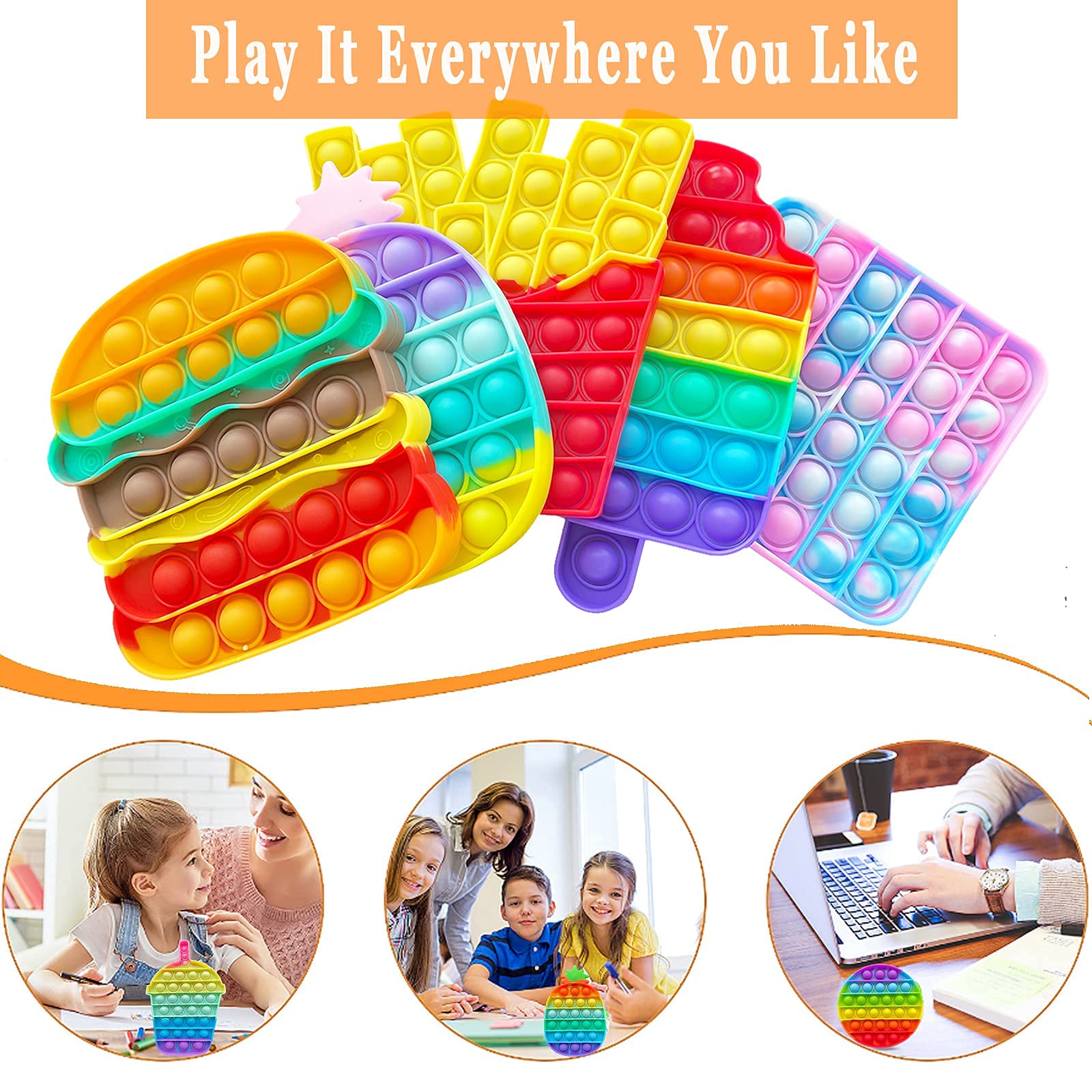 9 Pack Colorful Pop Fidget Toy, Push Bubble Popper Sensory Toy, Autism Special Needs Stress Reliever Silicone Stress Reliever Toy ，Help Restore Emotions Gift for Adult Kids (Rainbow&Pink)