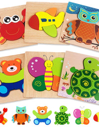 Wooden Puzzles for Toddlers 1-3 Toys Gifts for 1 2 3 Year Old Boys Girls, 6 Pack Animal Jigsaw Toddler Puzzles, Learning Educational Preschool Toys
