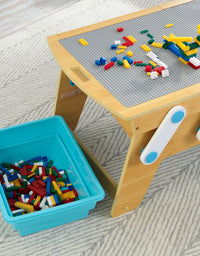 KidKraft Building Bricks Play N Store Wooden Table, Children's Toy Storage with Bins, 200+ Building Blocks Included, Natural, Gift for Ages 3+
