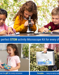 AmScope 120X-1200X 52-pcs Kids Beginner Microscope STEM Kit with Metal Body Microscope, Plastic Slides, LED Light and Carrying Box (M30-ABS-KT2-W),White
