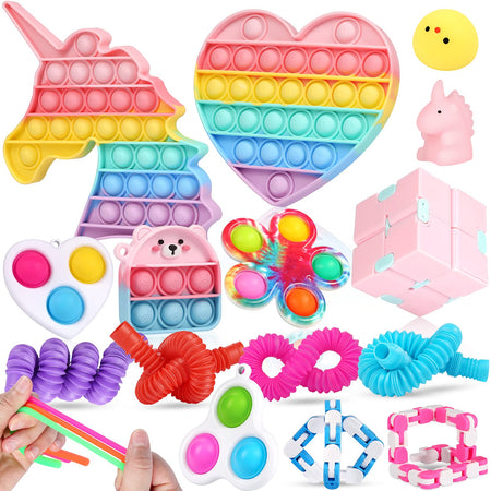 Fescuty Fidget Toys Pack Set Pop Fidgets Toy Sets Packs Fidget Toys Pack Stress Relief and Anti-Anxiety Tools Sensory Toys(18 Packs)