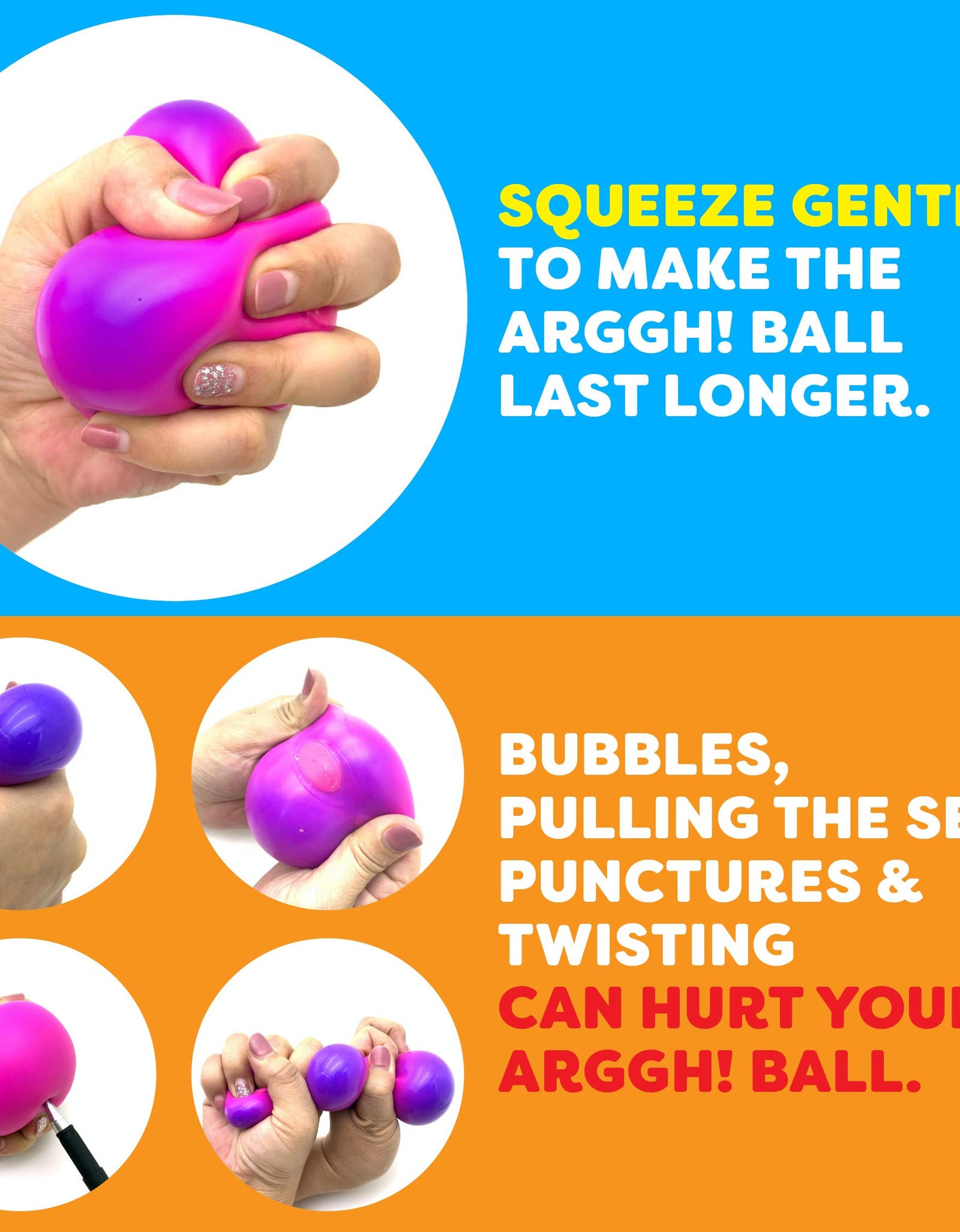 Power Your Fun Arggh Mini Stress Balls for Adults and Kids - 3pk Squishy Stress Balls with Light, Medium, Heavy Resistances, Sensory Stress and Anxiety Relief Squeeze Toys (Yellow, Pink, Blue)