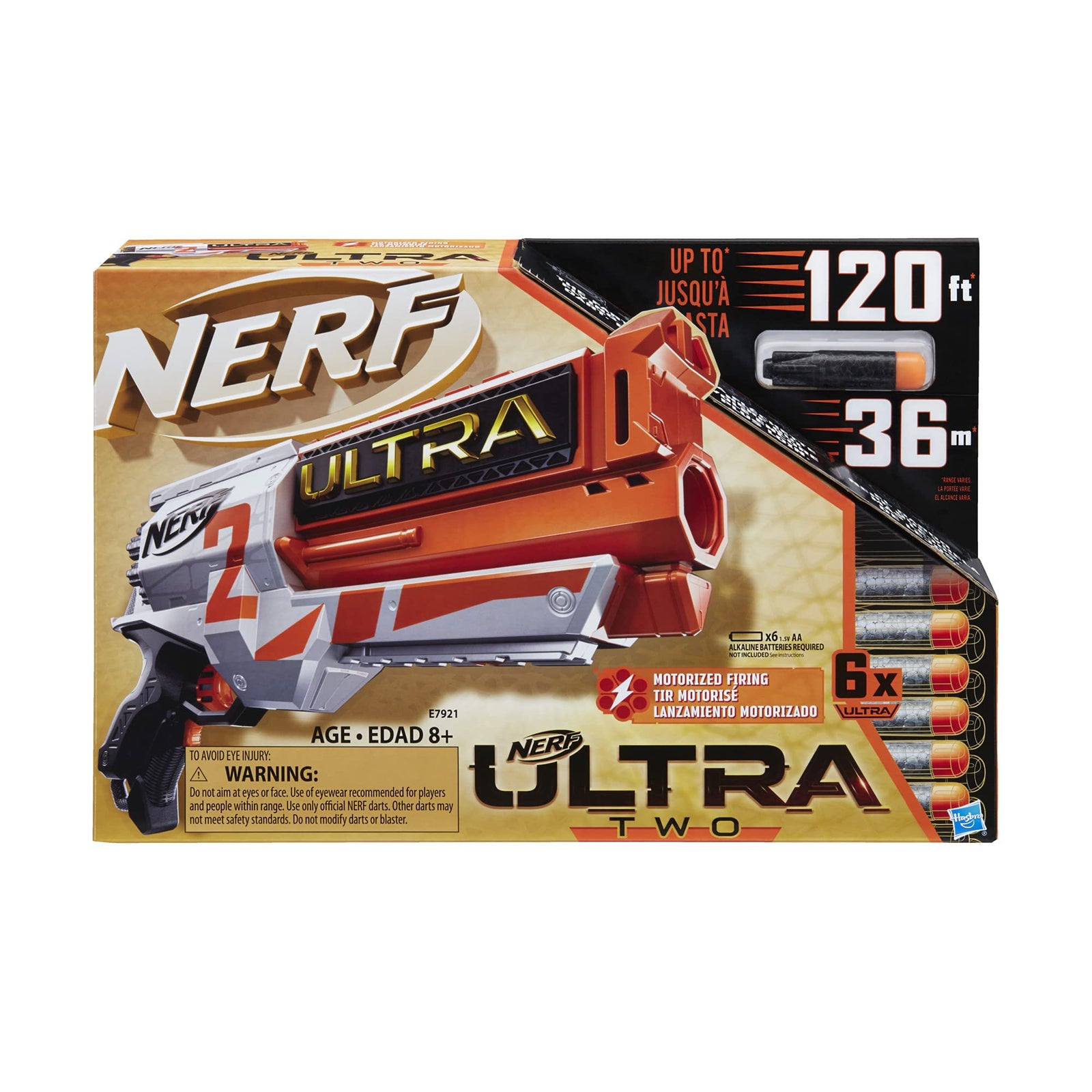 NERF Ultra Two Motorized Blaster -- Fast-Back Reloading -- Includes 6 Ultra Darts -- Compatible Only Ultra Darts