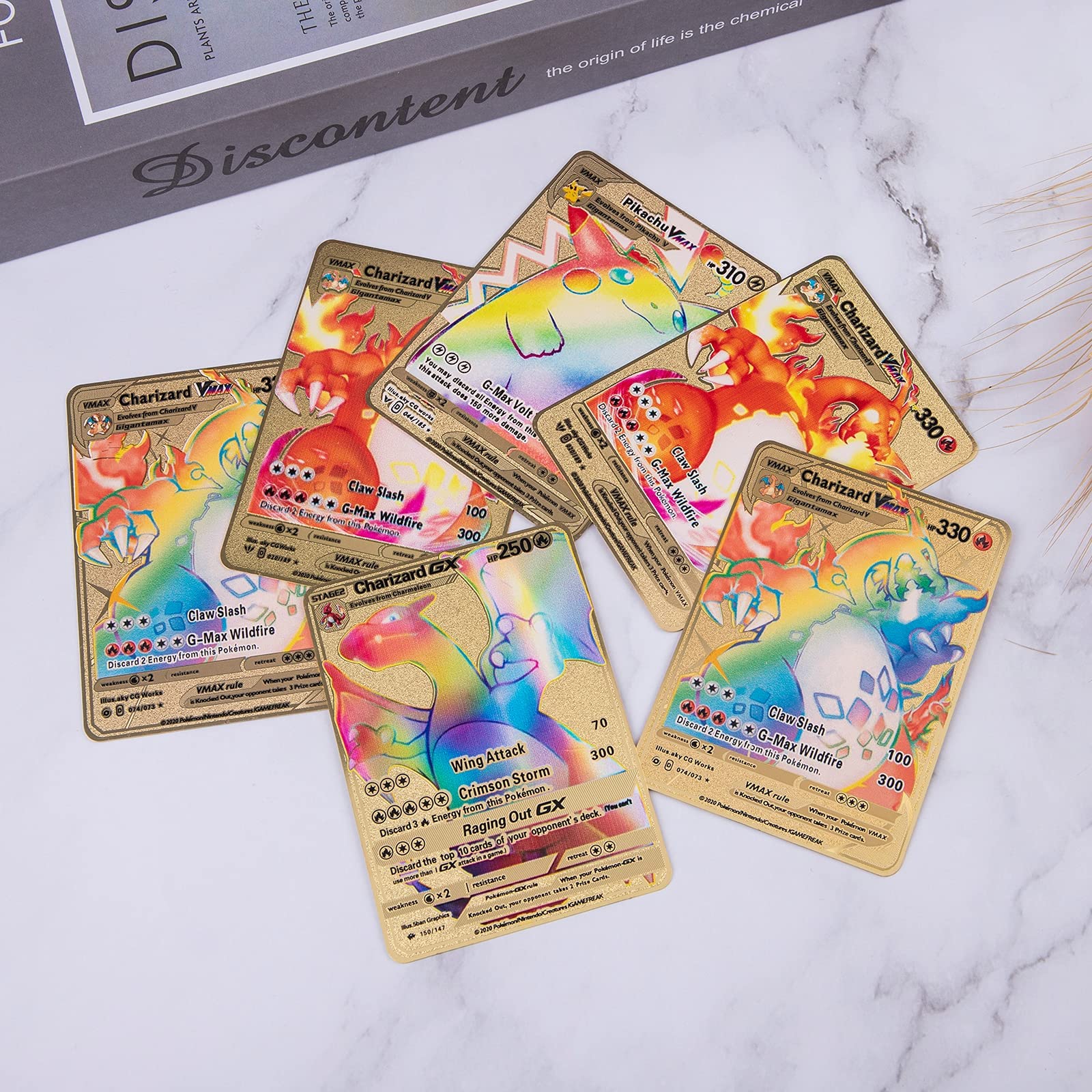 3Pcs Pokemon Metal Gold Plated Card - Charizard/Golden Vmax DX GX Ultra Rare Collection Cards, Best Gift for Collectors, Kids.