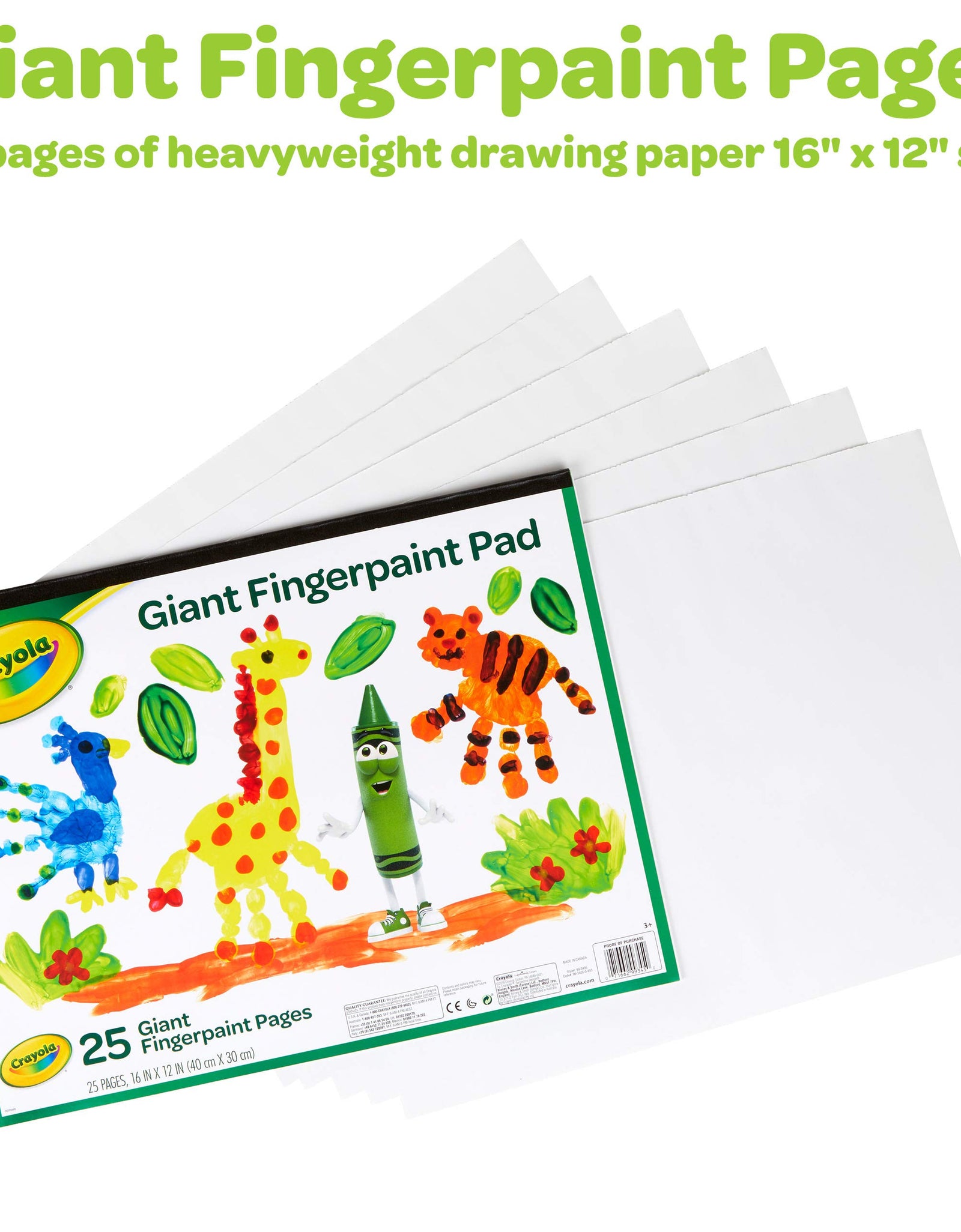 Crayola Giant Fingerpaint Paper, 25 Pages, 16" x 12" (99-3405) , White