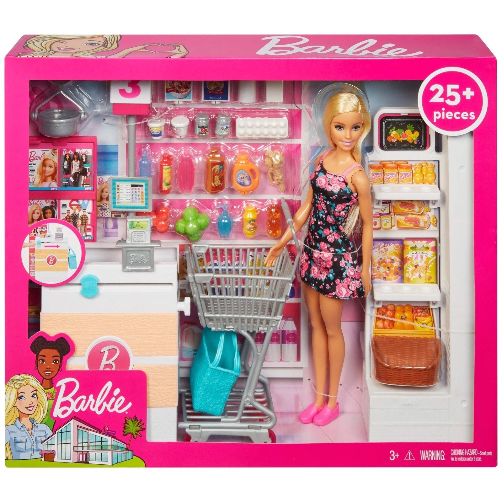 Barbie Doll, Blonde, and Grocery Store with Rolling Cart and Working Belt