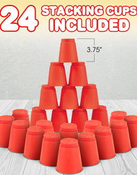 Gamie Stacking Cups Game with 18 Fun Challenges and Water Timer, 24 Stacking Cups, Sturdy Plastic, Classic Family Game, Great Gift Idea for Boys and Girls, Tons of Fun
