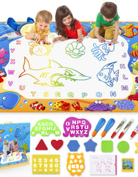 Water Doodle Mat - Kids Painting Writing Doodle Toy Mat - Color Doodle Drawing Mat Bring Magic Pens Educational Toys for Age 2 3 4 5 6 7 Year Old Girls Boys Age Toddler Gift
