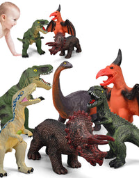 6 Piece Dinosaur Toys for Kids and Toddlers, Blue Velociraptor T-Rex Triceratops, Large Soft Dinosaur Toys Set for Dinosaur Lovers - Perfect Dinosaur Party Favors, Birthday Gifts
