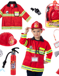 Born Toys 8 PC Premium WASHABLE kids Fireman Costume Toy for kids,Boys,Girls,Toddlers, and children with complete firefighter accessories
