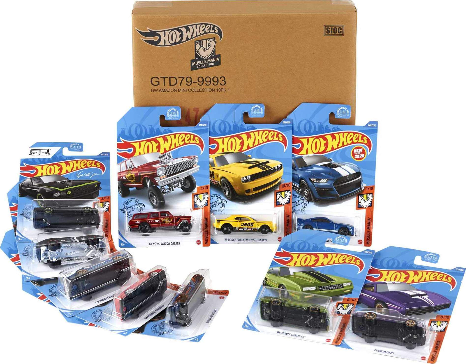 Hot Wheels Muscle Mania 10 Pack Mini Collection, 10 1:64 Scale Muscle Cars Each with Authentic Sculpt, Iconic Casting & Custom Stripe for Collectors & Kids Aged 3 Years Old & Up [Amazon Exclusive]