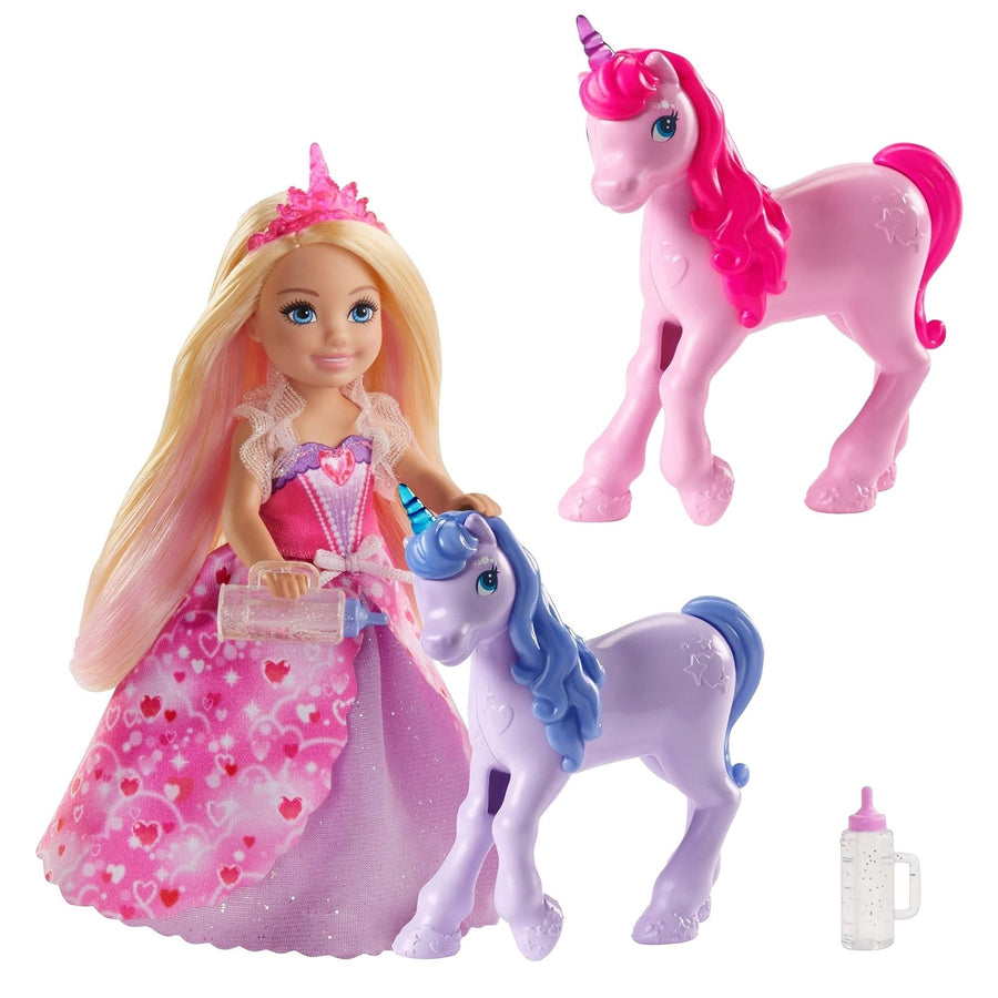 Barbie Dreamtopia Gift Set with Chelsea Princess Doll in Heart Dress, 2 Baby Unicorns and Accessories, Gift for 3 to 7 Year Olds