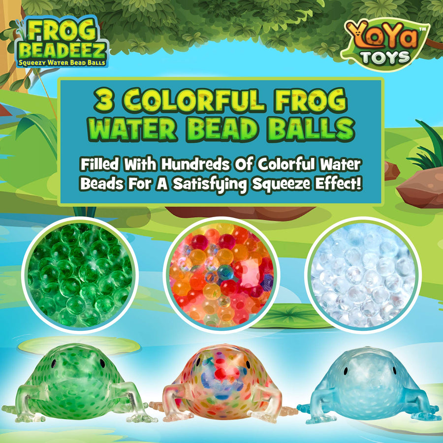 Frog Beadeez 3 Pack Stress Balls for Kids and Adults with Squishy Water Beads, Animal Shaped Stress Relief Toys, Fidget Sensory Toys for Autistic Children, ADHD, Anxiety, Animal Birthday Party Favors