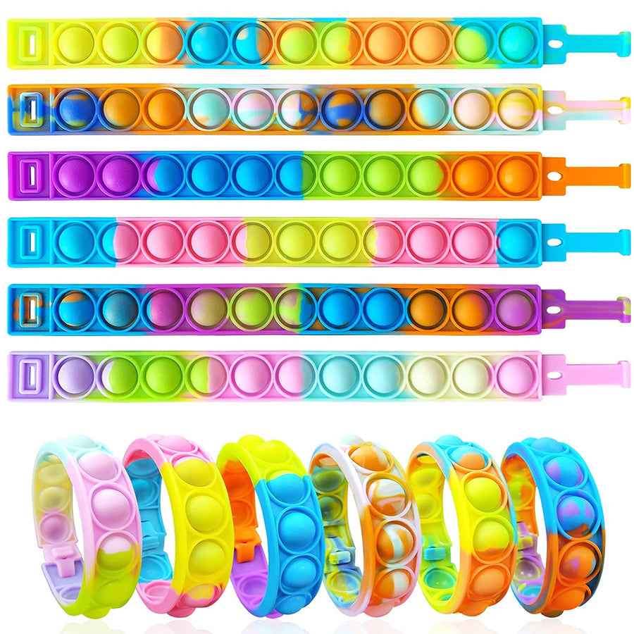 12PCS Push Pop Fidget Toy Fidget Bracelet, Durable and Adjustable, Multicolor Stress Relief Finger Press Bracelet for Kids and Adults ADHD ADD Autism (Option 1)