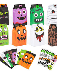 Decorlife 40 PCS Halloween Treat Bags, 8 Style Paper Treat Bags for Halloween Party Favor, Trick or Treat, Gifts, Candies, Snacks, Party Supplies, 40 Stickers Included
