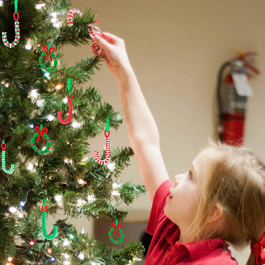 Christmas Beaded Ornament Kit - Xmas Party Craft Wreath Candy Cane Holiday Tree Decorations Kids Supplies, 39 Pieces