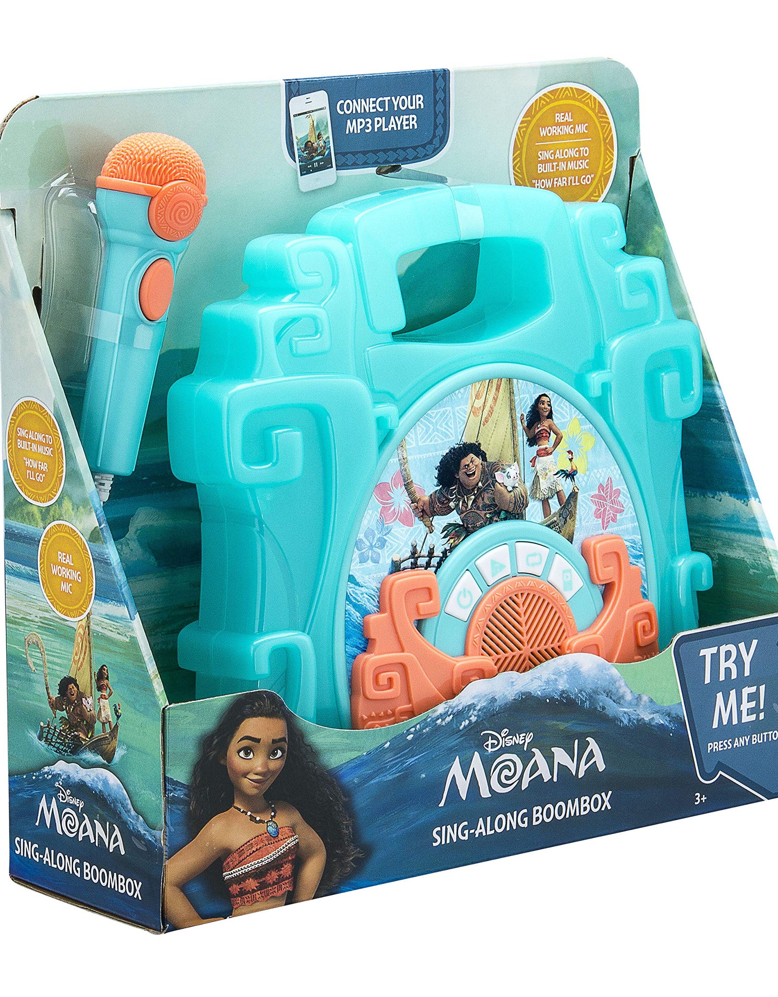 eKids Moana Sing Along Boom box Speaker with Microphone For Fans of Moana Toys, Kids Karaoke Machine with Built in Music and Flashing Lights , Montana