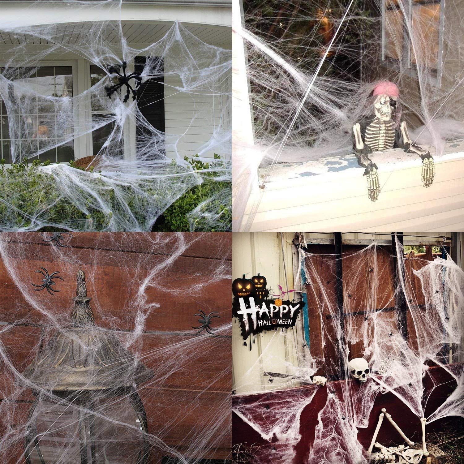 1000 sqft Spider Webs Halloween Decorations Bonus with 77 Fake Spiders, Super Stretch Cobwebs for Halloween Indoor and Outdoor Party Supplies
